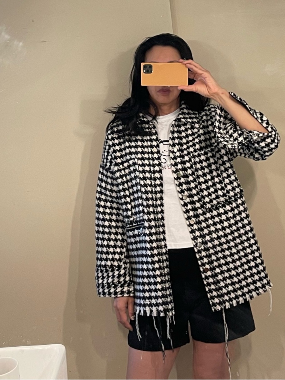 Black & White Houndstooth Oversize Shirt Jacket
